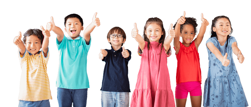 Group of Healthy Kids With Thumbs Up